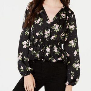 NWT Gypsies & Moondusts Black Floral Peplum Blouse